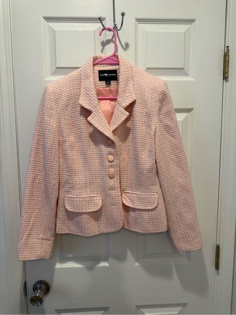 Sag Harbor Blush Pink Tweed Cropped Blazer